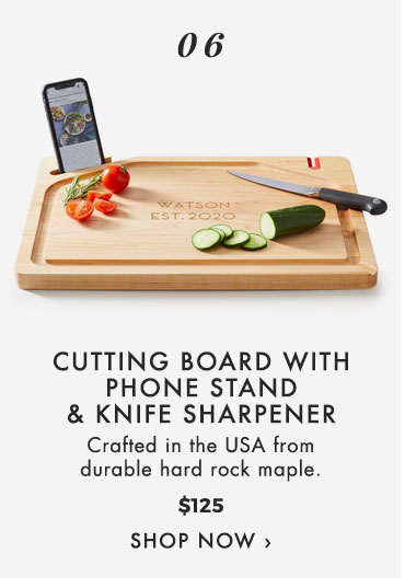 6. Cutting Board with Phone Stand + Knife Sharpener >