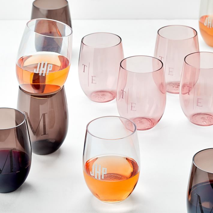 Monogrammed Acrylic Stemless Wine Glasses Set Of 4 Mark And Graham