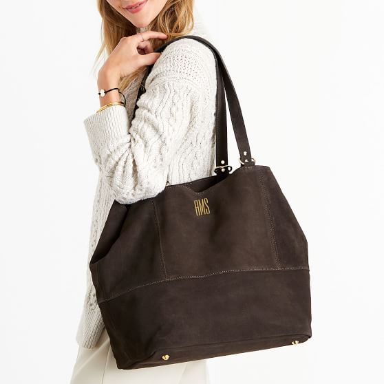 grey suede tote bag