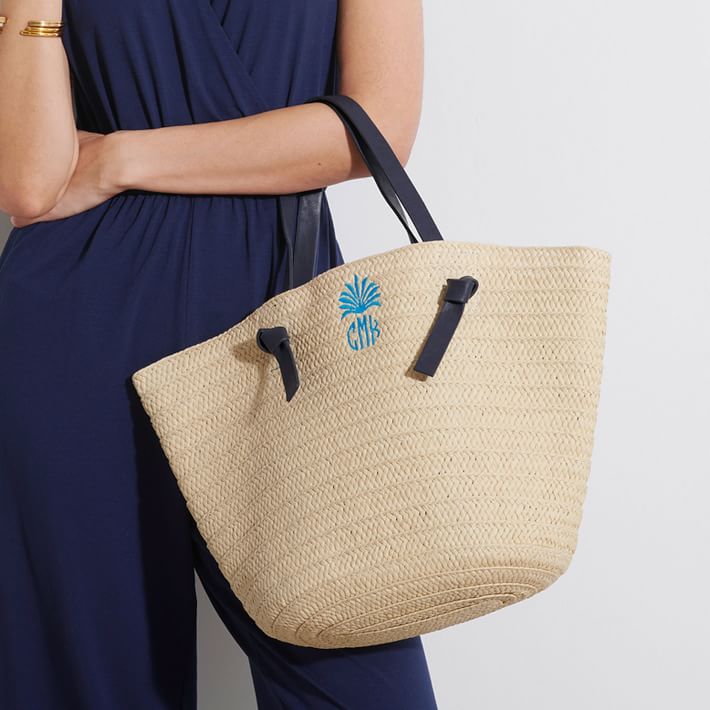 straw tote with leather handles