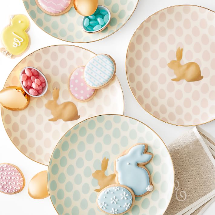 Set of 4 Easter Bunny Ceramic 8/" Dessert Plates