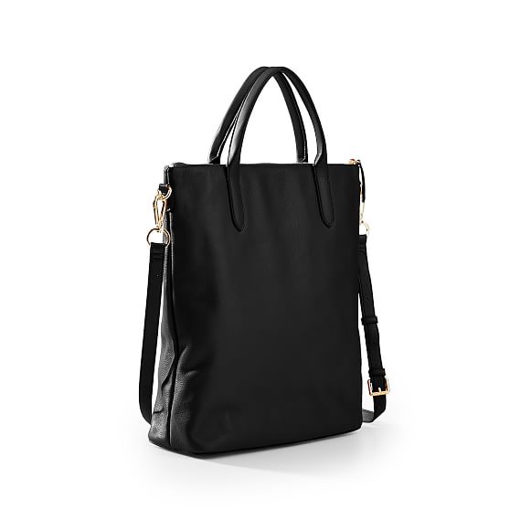 black leather laptop tote