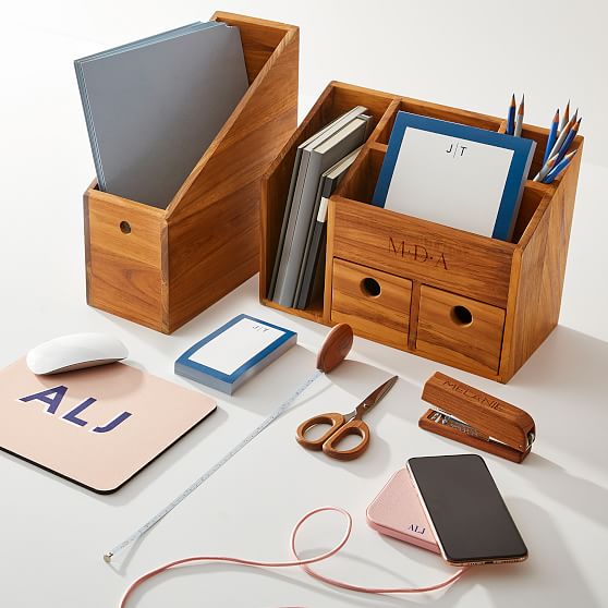 Teak Wood Desk Accessories Set Mark And Graham