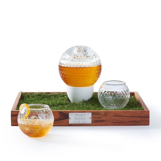 Golf Green Decanter & Glasses Gift Set with Personalized “HALL”
