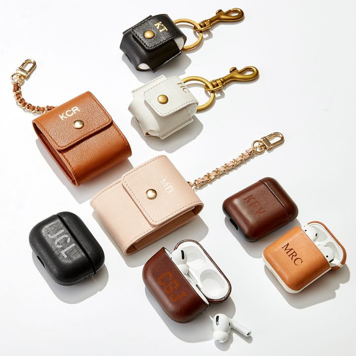Monogrammed Leather AirPod Case Keychain | Mark and Graham