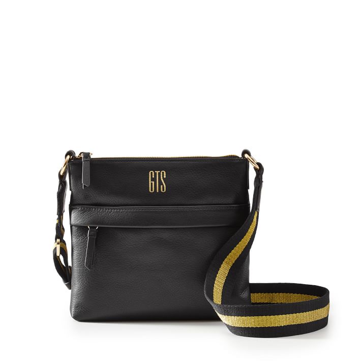 Black Square Crossbody Bag + BlackGold Twill Crossbody Strap Set