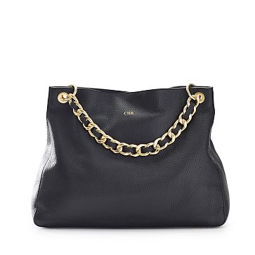 Black Handbag + Black Leather Chain Shoulder Strap Set | Custom Bags ...