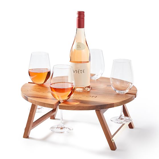Youeon Portable Wine Picnic Table with 5 Wine Glasses Holder, Foldable  Champagne Picnic Snack Table, Wine and Cheese Table for Picnic, Camping,  Park