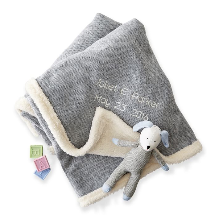 Personalized Knit and Sherpa Stroller Blanket Mark and Graham