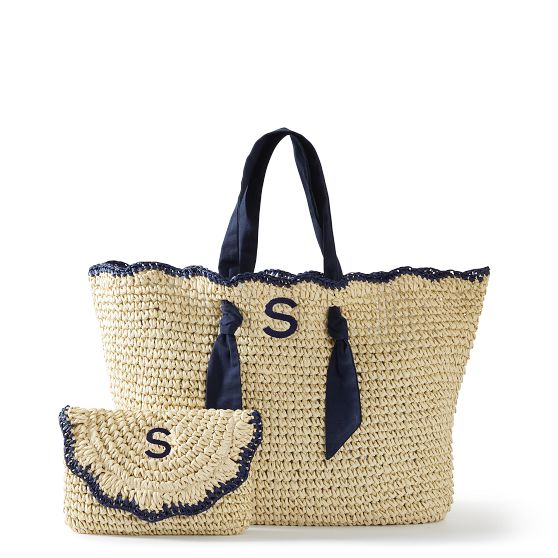 Ribbon Scalloped Raffia Tote and Clutch Set | Mark and Graham