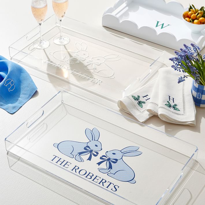 Embroidered Bunny Linen Dinner Napkins, Set of 4 Mark and Graham