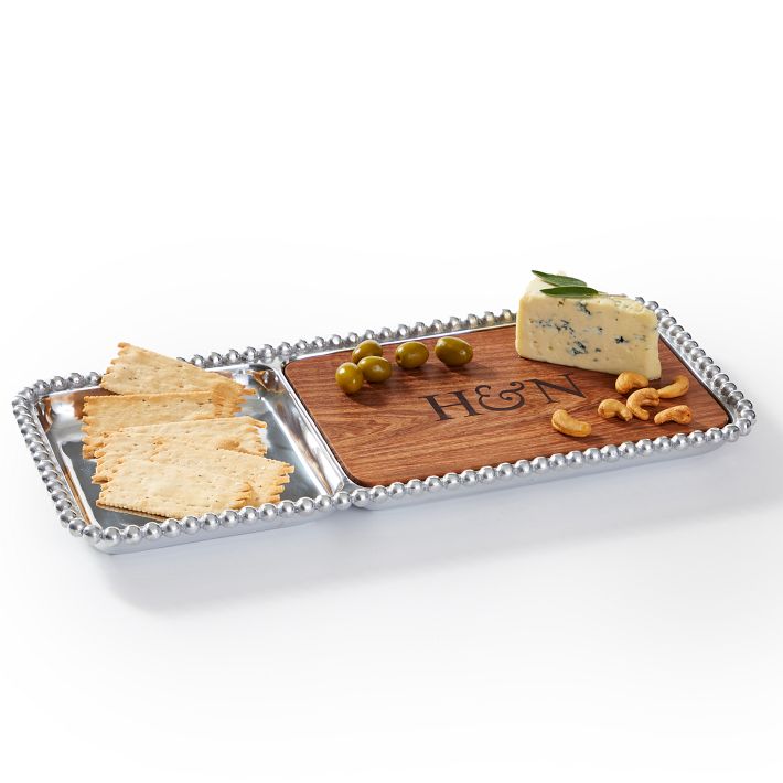 Long Beaded Silver and Walnut Wood Cheese Board Mark and Graham