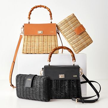 Wicker & Leather Crossbody Bag With Bamboo Handles | Mark and Graham