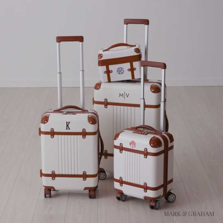 White Terminal 1 Checked + CarryOn Spinner Luggage Set Mark and Graham