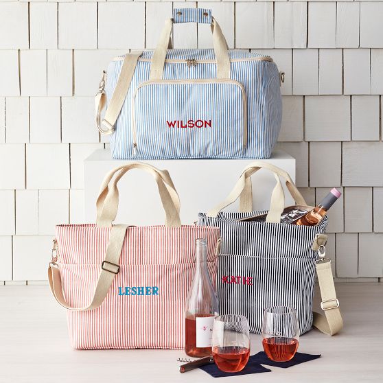 Pinstripe Zip Top Cooler Box Tote Mark and Graham