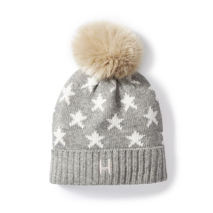 Monogrammed Beanie with Faux Fur Pom-Pom - Marleylilly