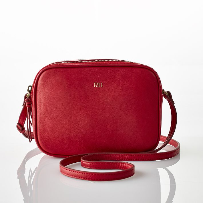Personalised Red Leather Bag Crossbody Camera Bag Red White 
