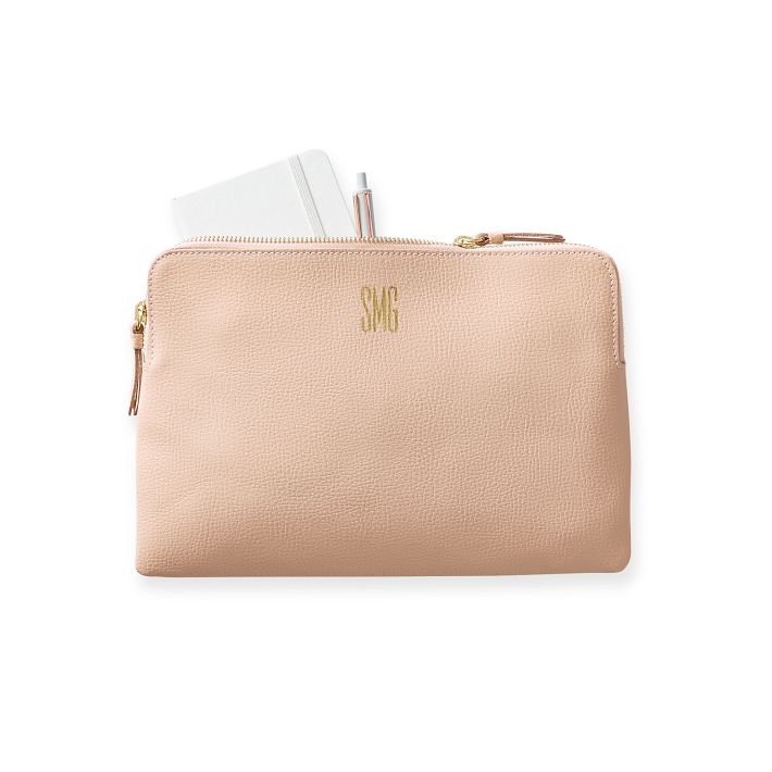 Monogrammed Everyday Italian Leather Mini Zipper Pouch