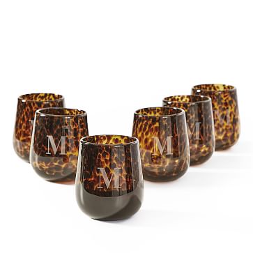 Tortoise Stemless Wine Glasses, Set of 6