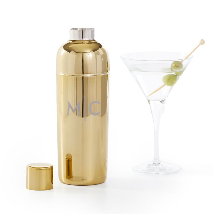 Personalized Gold Cocktail Shaker Set with Gold Rim Martini