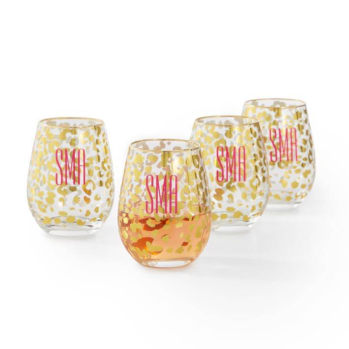 Monogrammed Stemless Wine Glass with Metallic Gold Toned Letter J, 20 Ounce  