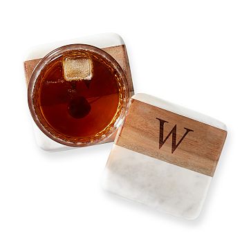 Monogrammed Wood and Marble Coasters - Set of 4