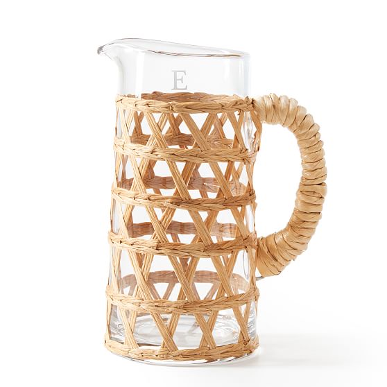 Hand Blown Glass & Bamboo Pitcher & Cups