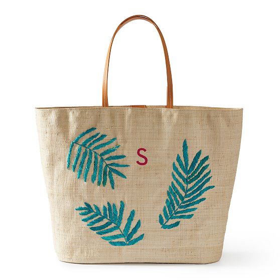 Shopping embroidered raffia tote