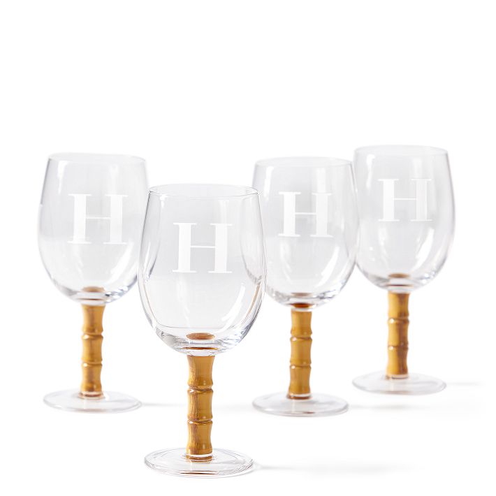 Acrylic Wine Glass - U Shape with Bamboo Stem 16 oz. Set of 4