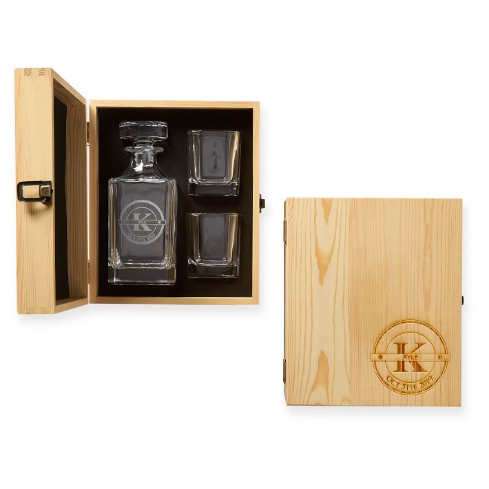 4 Glasses & Decanter in Personalized Wood Box 138 Gift 