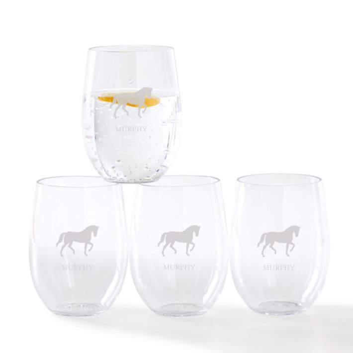 Monogrammed Stemless Wine Glasses Set of 4, Barware Glassware with Sandblasted Monograms, 17 oz Capacity Each (L)