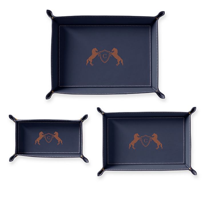 Equestrian Blue Leather Valet Tray