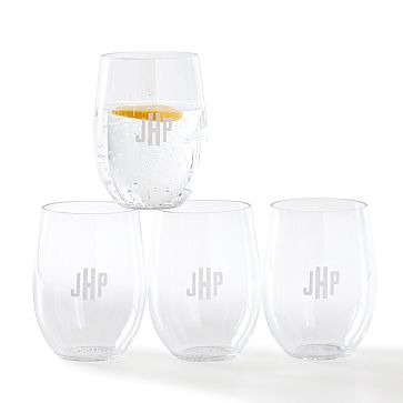 HomeWetBar Westbrook Monogram Etched Stemless Wine Glasses, Set of 4  (Personalized Product)