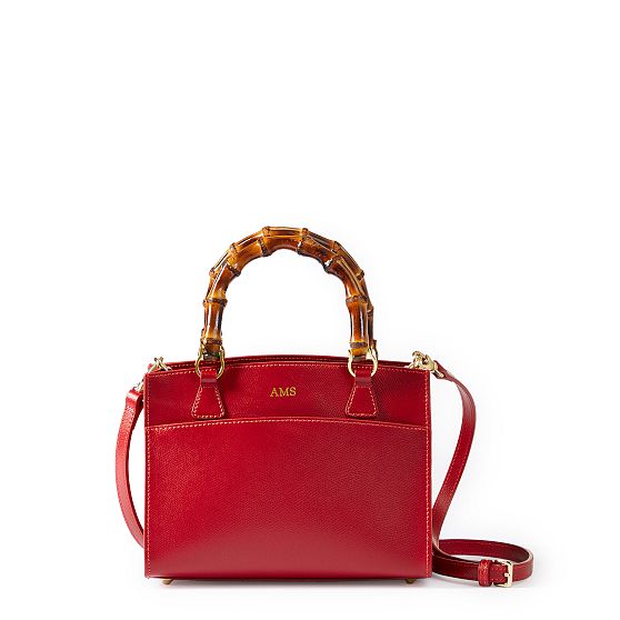 Italian Leather Crossbody Bag with Bamboo Closure Denim Blue main image 0