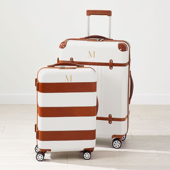 Striped Leather Carry-On Luggage | Personalized Luggage | Mark and Graham