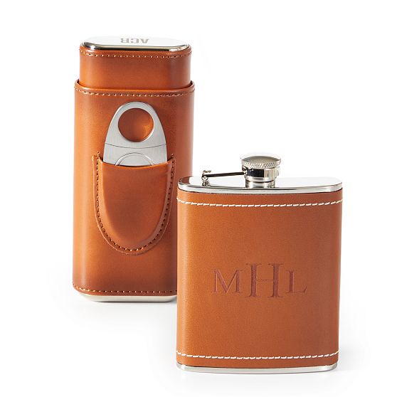 Leather Cigar Travel Case with Flask