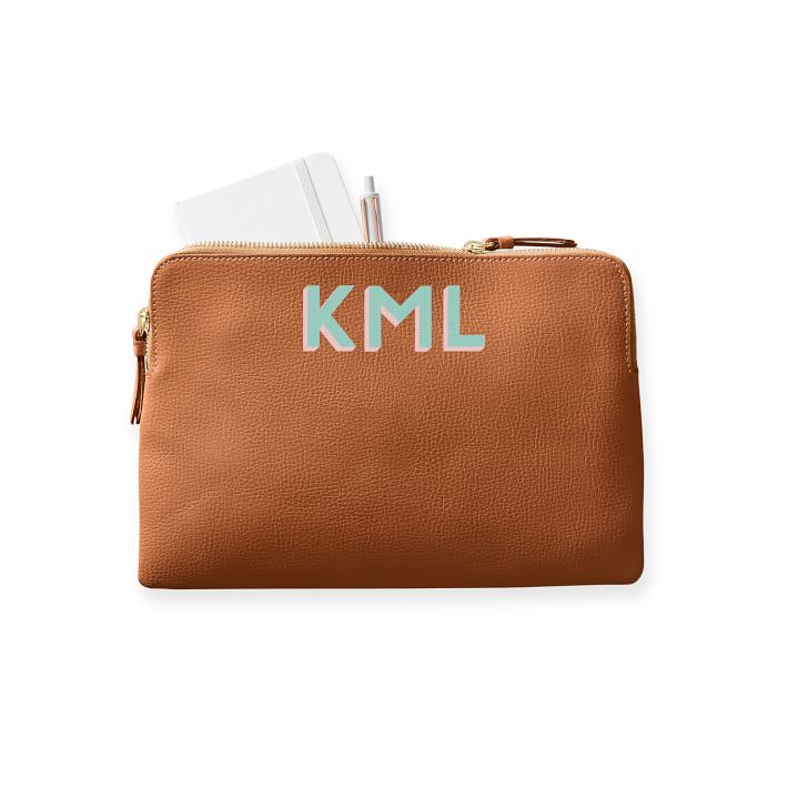 Monogrammed Everyday Italian Leather Mini Zipper Pouch - Shadow Print