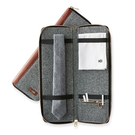 Herringbone Men's Tie Case Personalized Travel Bags Mark and Graham