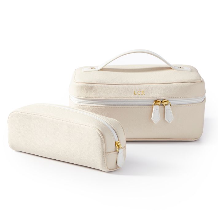 Personalized White Vegan Leather Cosmetic Bag