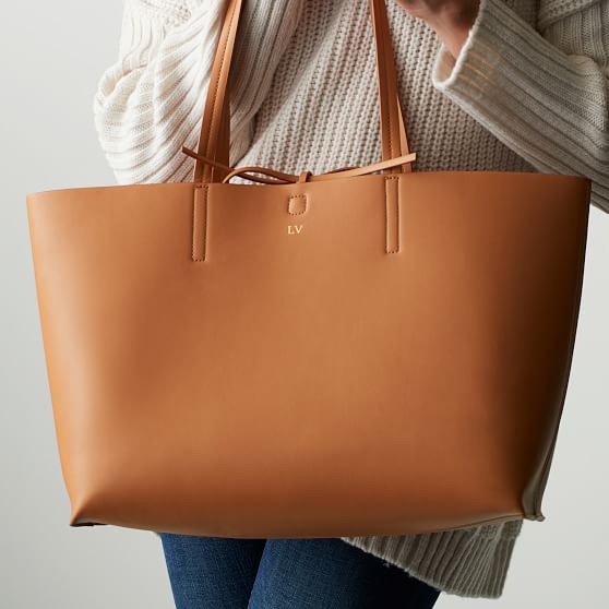 Monogrammed Fillmore Vegan Leather Tote Bag Foil Debossed Mark