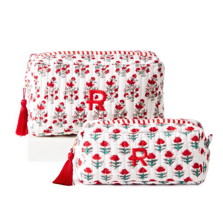 Cotton Quilted Block Printed Toiletry Bags Set, Wash Bags Set of 2