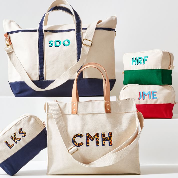 Initial Canvas Tote Bag With Zipper Pocket Embroidery Monogrammed  Personalized Birthday Gifts For Women And Men