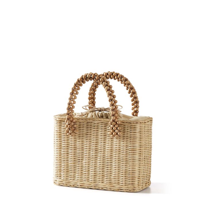 Zara Rattan Woven Box Bag With Black Lucite Plastic Handle. 