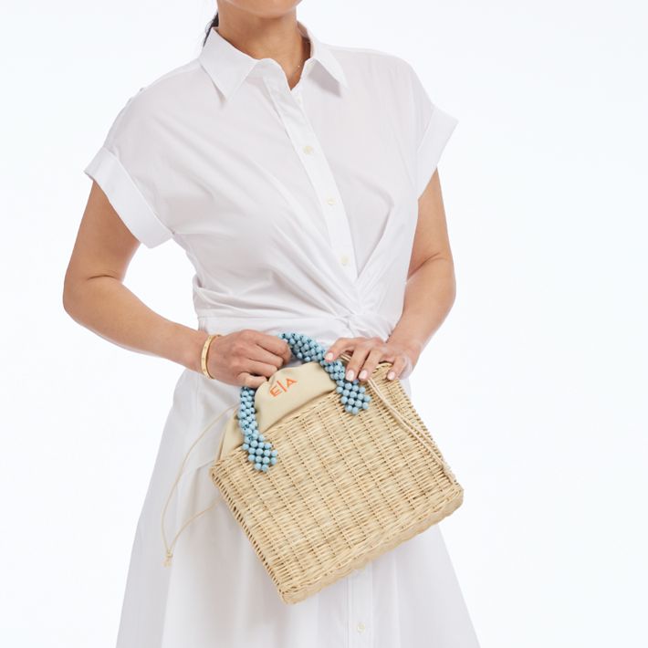 Rectangle Woven Handbag with Bowknot Wicker Trendy Concise Women Handbag  Collocation Accessory