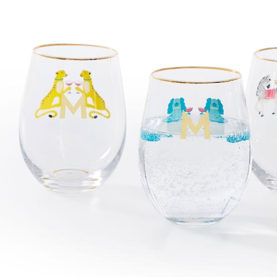 Gold Leopard Print Stemless Wine Glasses, Set of 4