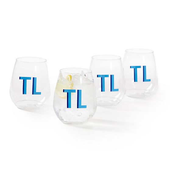 Monogrammed Acrylic Stemless Wine Glasses - Set of 4