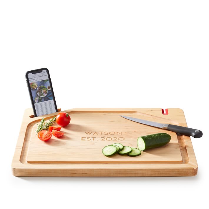 Cutting Board With Phone Stand &amp; Knife Sharpener