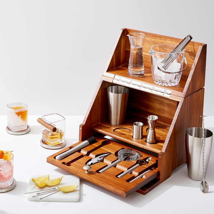 Personalized Wooden Table Top Bar with 19 Accessories