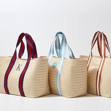 Ribbon Straw Beach Tote