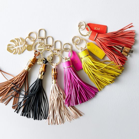 Bamboo and Leather Tassel Keychain